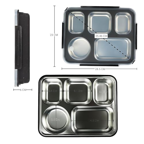 Stainless Steel Lunch Box Thali Set With Bag, Femora, 1 Pcs, Black