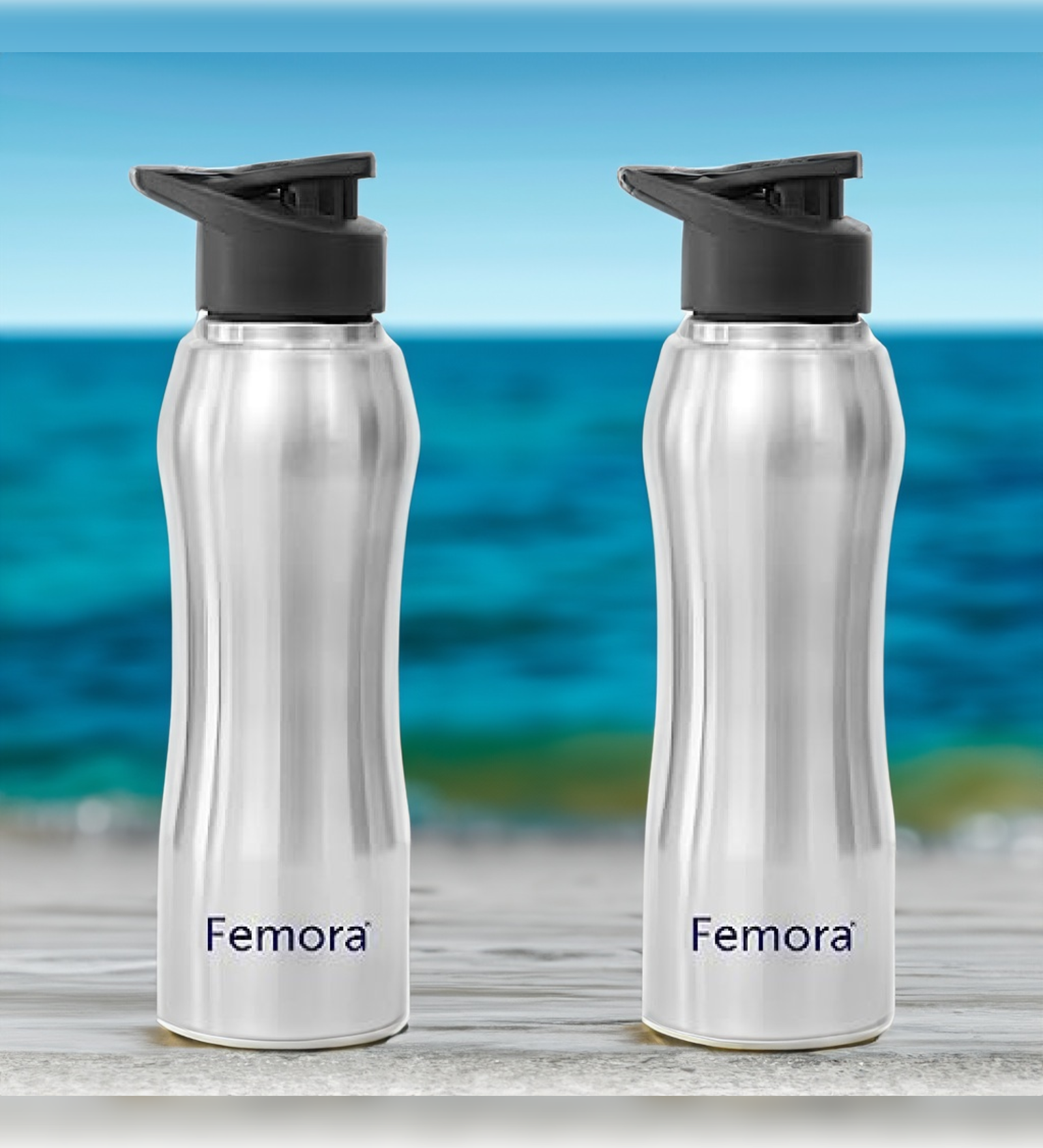 Stainless Steel Water Bottle with Sipper Cap, 750ML, 2 Pcs,  Femora