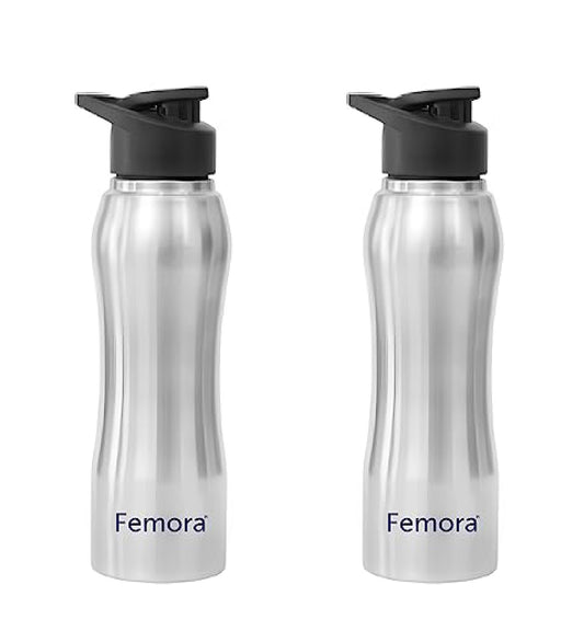 Stainless Steel Water Bottle with Sipper Cap, 750ML, 2 Pcs,  Femora