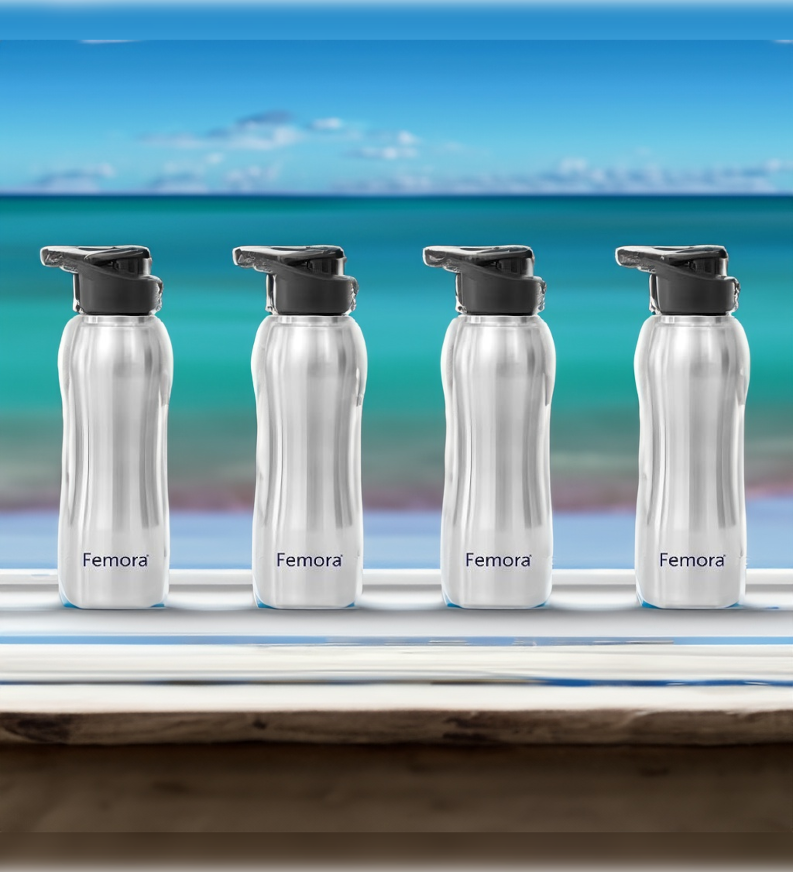 Stainless Steel Water Bottle with Sipper Cap, 750ML, 4 Pcs,  Femora