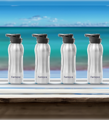 Stainless Steel Water Bottle with Sipper Cap, 750ML, 4 Pcs,  Femora