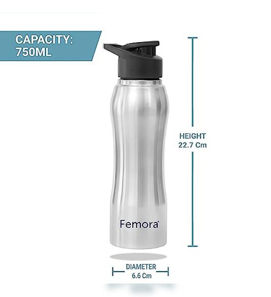 Stainless Steel Water Bottle with Sipper Cap, 750ML, 1 Pcs,  Femora