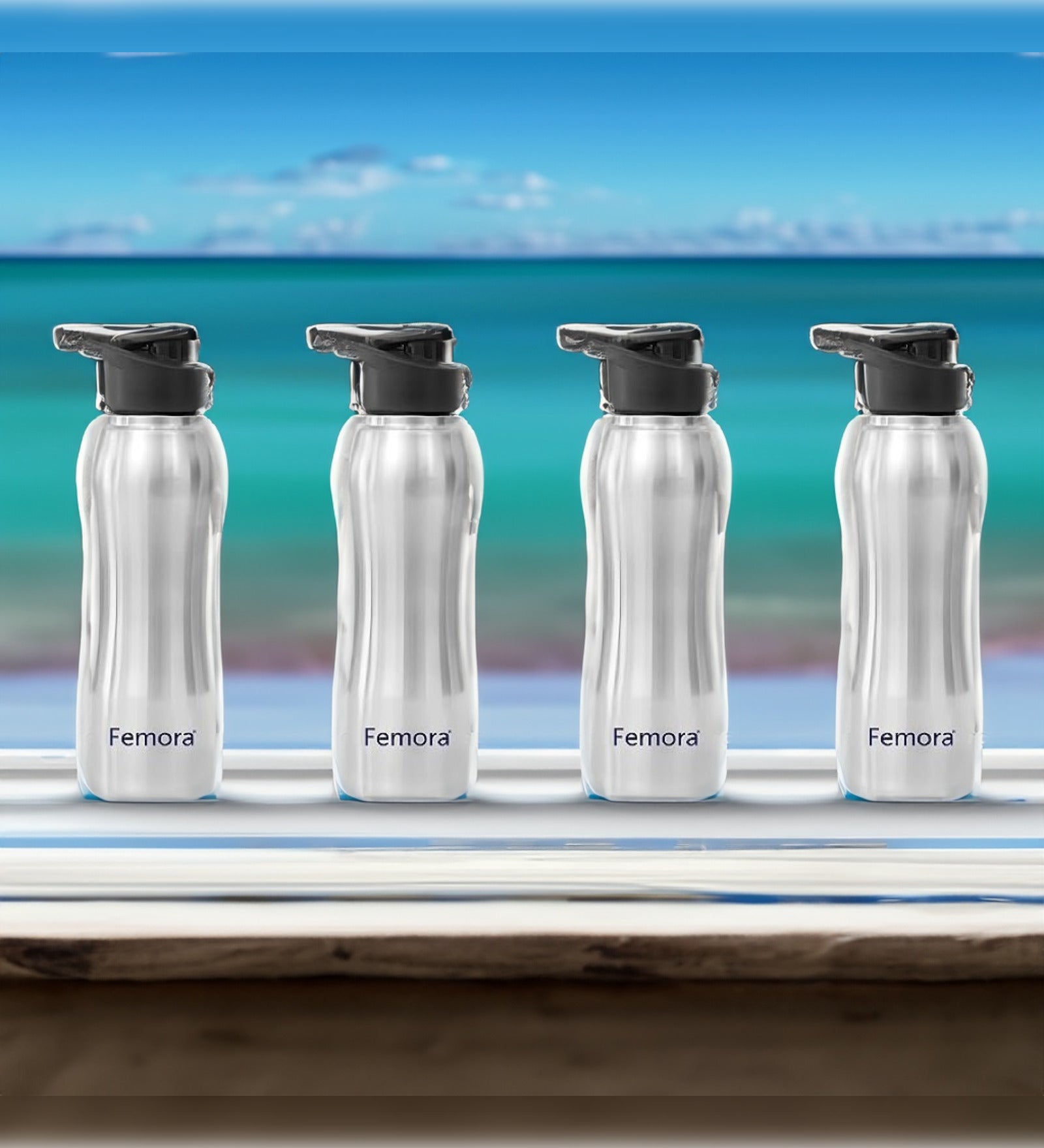 Stainless Steel Water Bottle with Sipper Cap, 1000ML, 4 Pcs,  Femora
