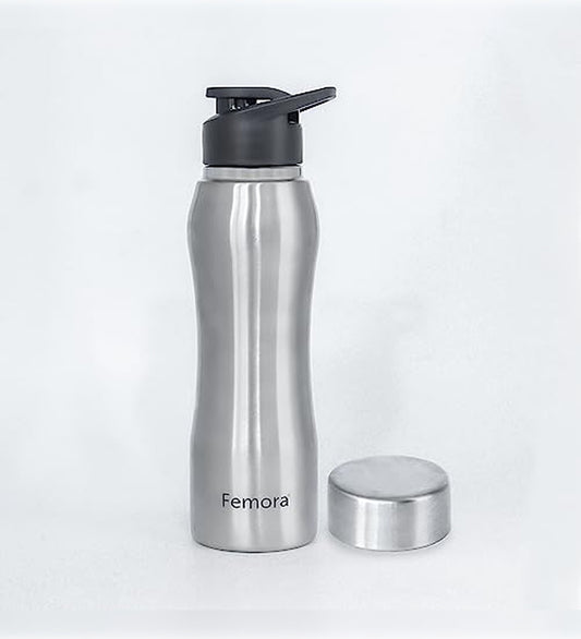 Stainless Steel Water Bottle with Sipper Cap & Steel Lid, 750ML, 2 Pcs,  Femora
