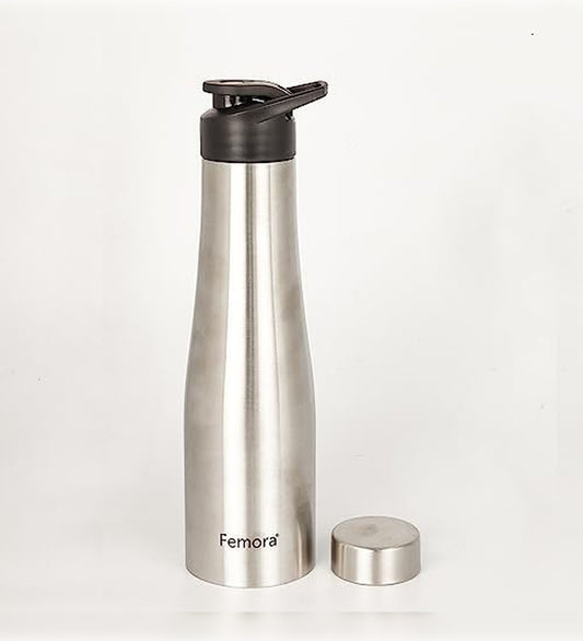 Stainless Steel Water Bottle, Fridge Bottle with Steel Cap & Sipper Cap- 1000 ML,, 2 Pcs, Femora