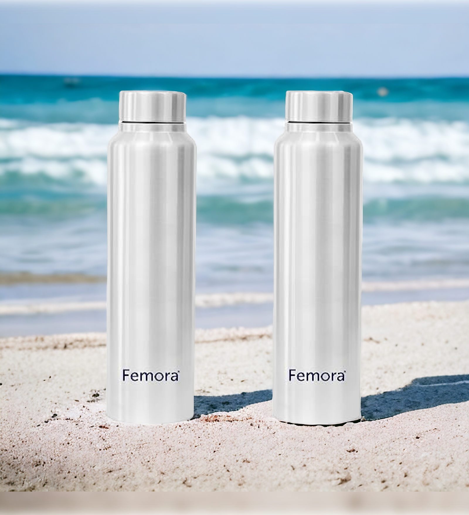 Stainless Steel Water Bottle Fridge Bottle Travel Bottle with Steel Cap - 1000 ML, 2 Pcs, Femora