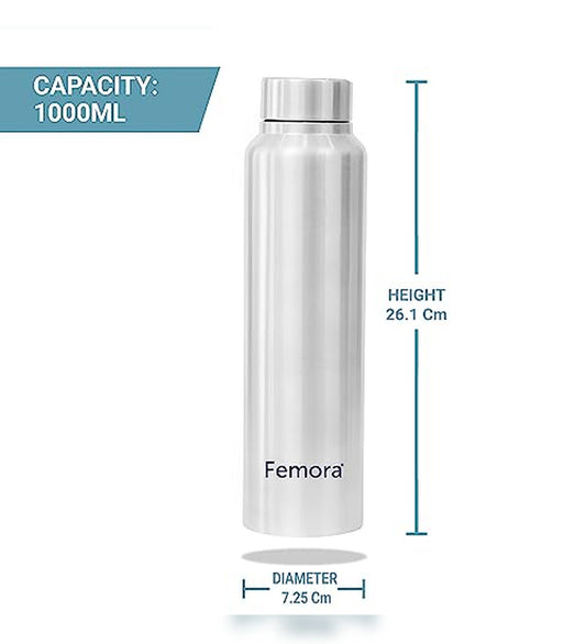 Stainless Steel Water Bottle Fridge Bottle Travel Bottle with Steel Cap - 1000 ML, 2 Pcs, Femora
