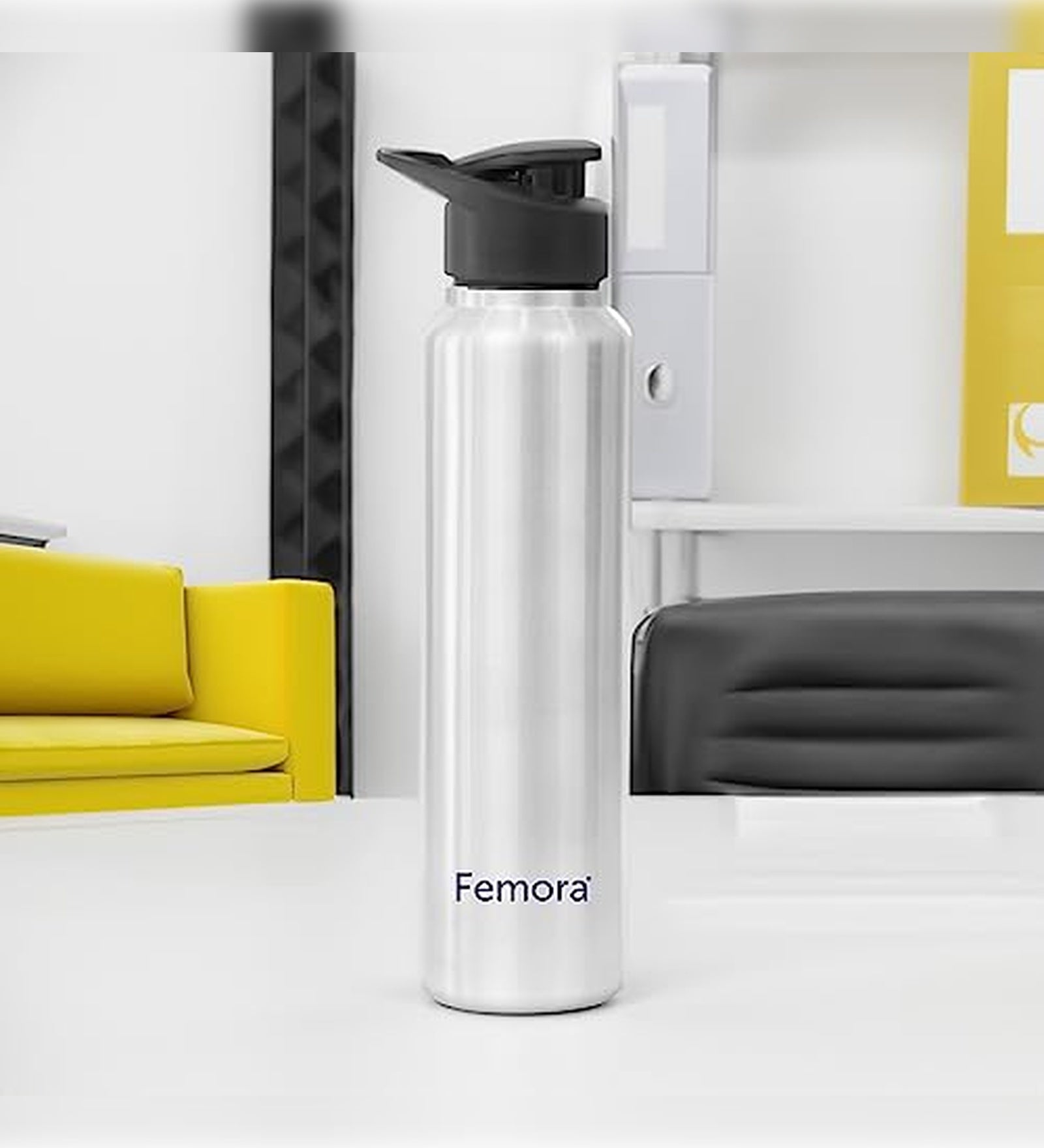 Stainless Steel Water Bottle, Fridge Bottle with Sipper Cap, 1000ML, Femora