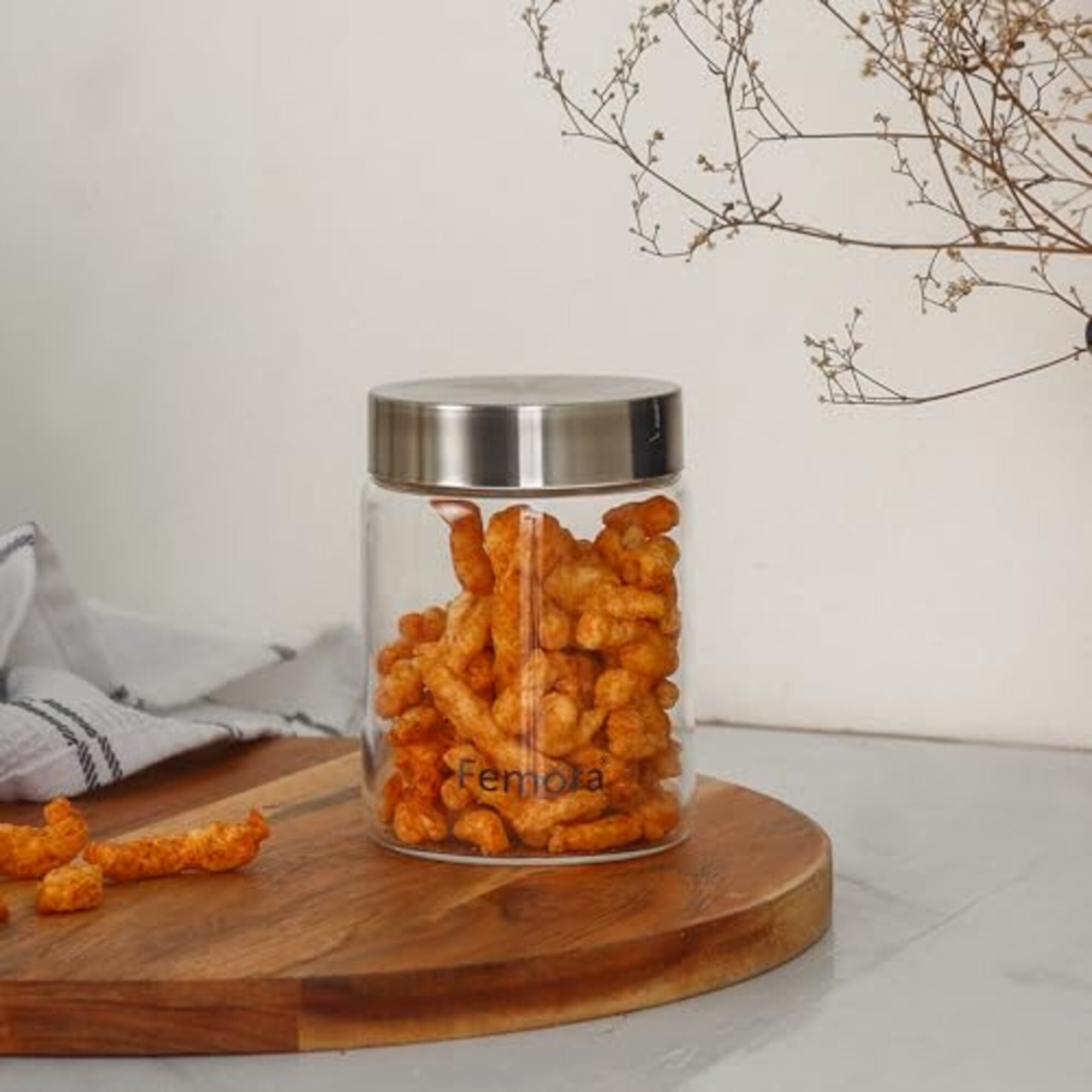 Kitchen Storage Jars Borosilicate Glass With Steel Lid Air Tight Jar Femora