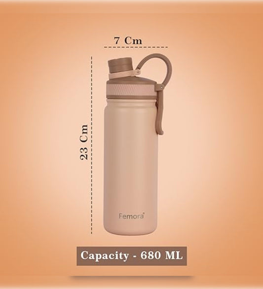 Stainless Steel Aquaburst Sport-Sip Vacuum Insulated Flask Water Bottle , 680 ML, Peach,  1 Pcs, Femora