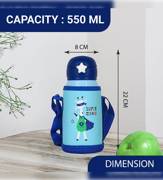 Stainless Steel Kids Super Hero Design Hot & Cold Thermo Steel Blue, Water Bottle, 550 ML, Femora