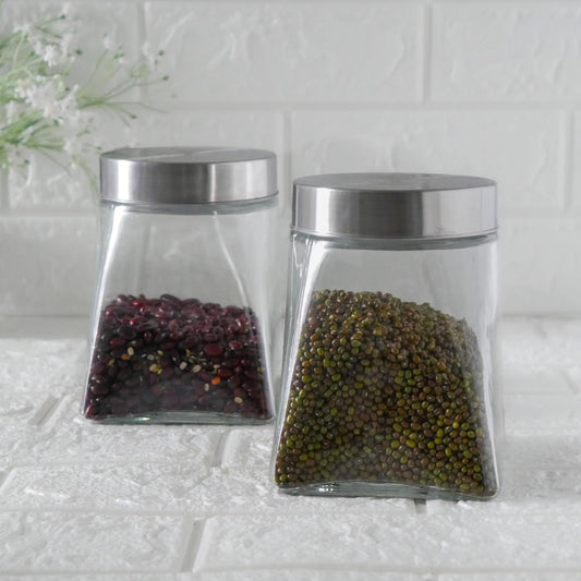 Glass Jar, Kitchen Storage Jar, Squre Jars, Airtight Steel Lid,