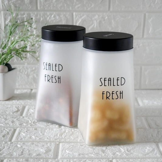 Frosted Glass Jar, Kitchen Storage Jar, Triangular Shape Jars with Airtight Steel Lid