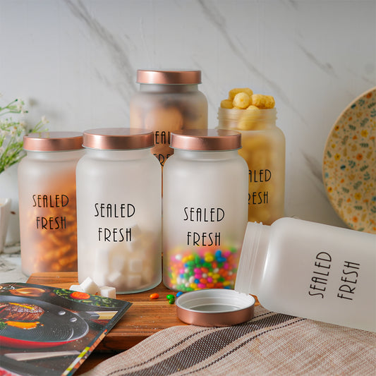 Kitchen Storage Jars Frosted Jar With Gloden Steel Lid Air Tight Jar Femora 1500 ML Pack Of 2