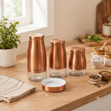 Kitchen Storage Jars Copper Finish With See Through Bottom Jar Lid Femora