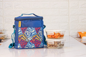 Borosilicate Glass Lunch Box Blue Canvas Bag Femora, 300 ml, 2 Pcs