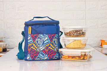 Blue, Lunch Box for Office, Round-380 ml (2 Container), Rectangle-620 ml