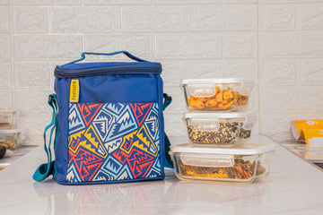 Borosilicate Glass Lunch Box Blue Canvas Bag Femora, 300 ML, 620 ML, 3 Pcs