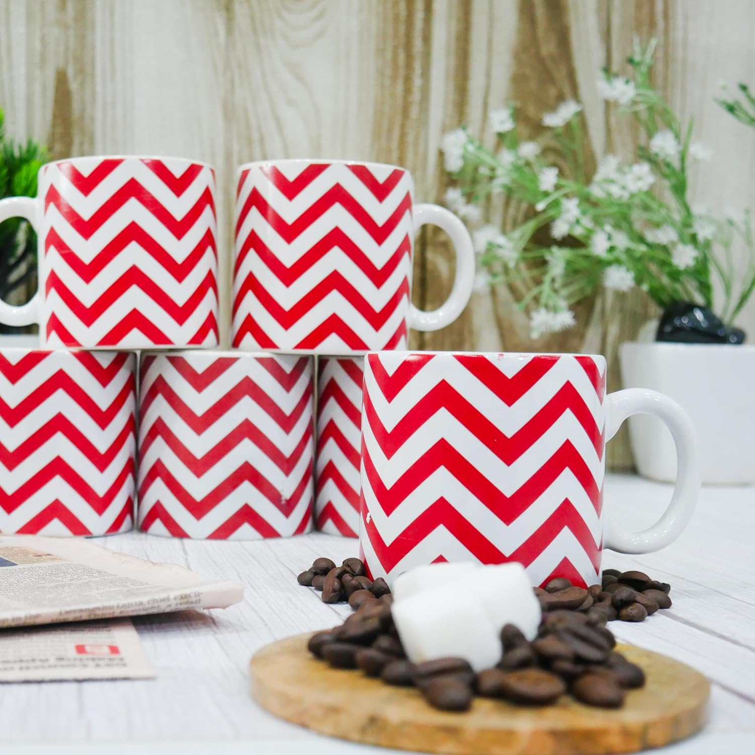 Femora Handcrafted Ceramic Coffee & Tea Cup Set of 6, 180 ML, Zig Zag Design Tea cups