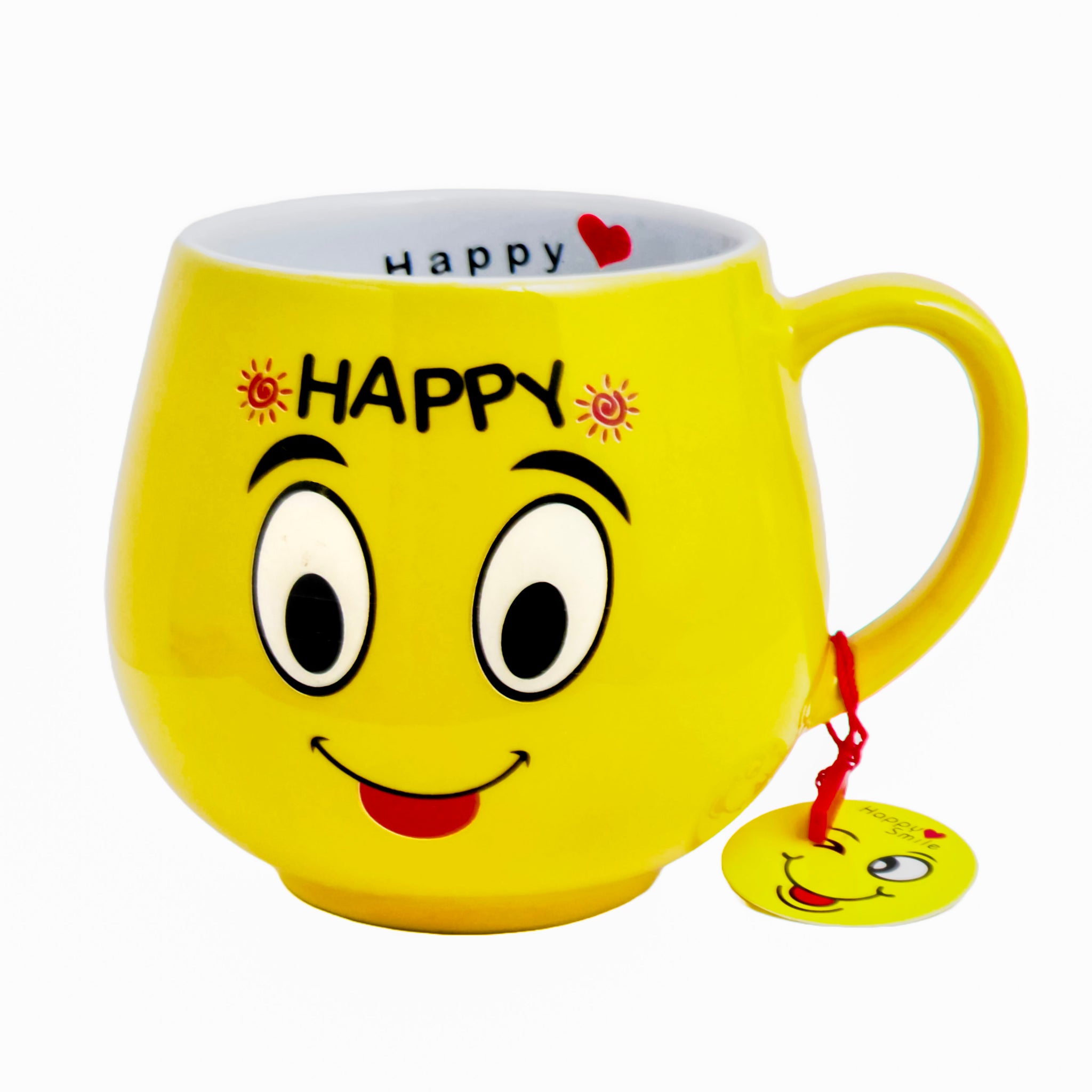 Femora Ceramic Coffee Mug Printed Smiley Emoji| 380 Ml | Drinkware for Home Office Kids Tea Milk | Gift for Loved ones | Microwave and Dishwasher