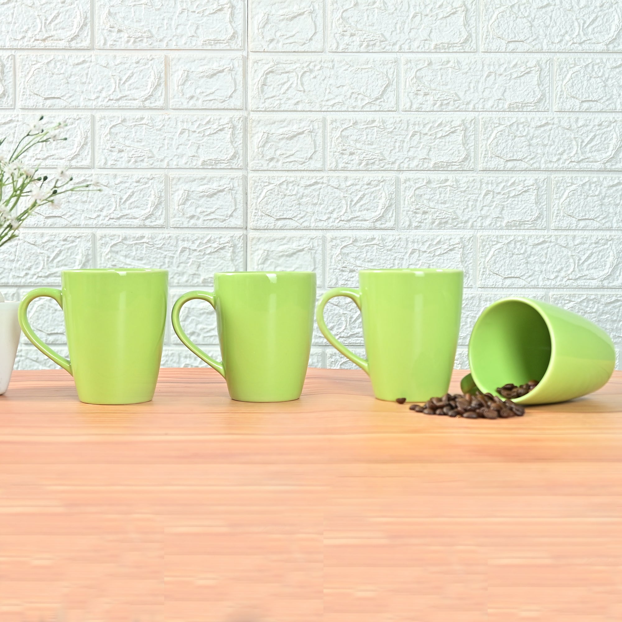 Premium Green Ceramic Coffee Mug Set of 4, 360ML, Femora