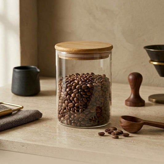 Kitchen Storage Jars Borosilicate Glass With Wooden Lid Silicon Bottom Base Air Tight Jar Femora