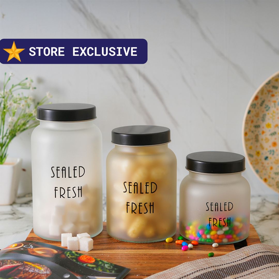Kitchen Storage Jars Frosted Jar With Black Steel Lid Air Tight Jar Femora