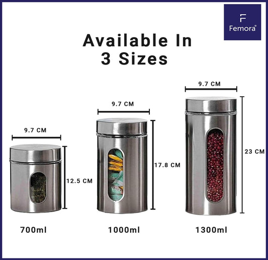 Femora Steel Body Kitchen Storage Jar Replacement Lid | Fits 700ML, 1000ML & 1300ML Jars | Pack of 6, 8 & 10