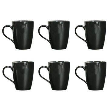 Premium Black Ceramic Coffee Mug Set of 6, 360ML, Femora