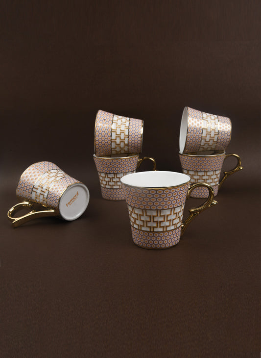 Premium Ceramic Honey Comb On Golden Coffee & Tea Cup Set of 6, 160 ML, Femora