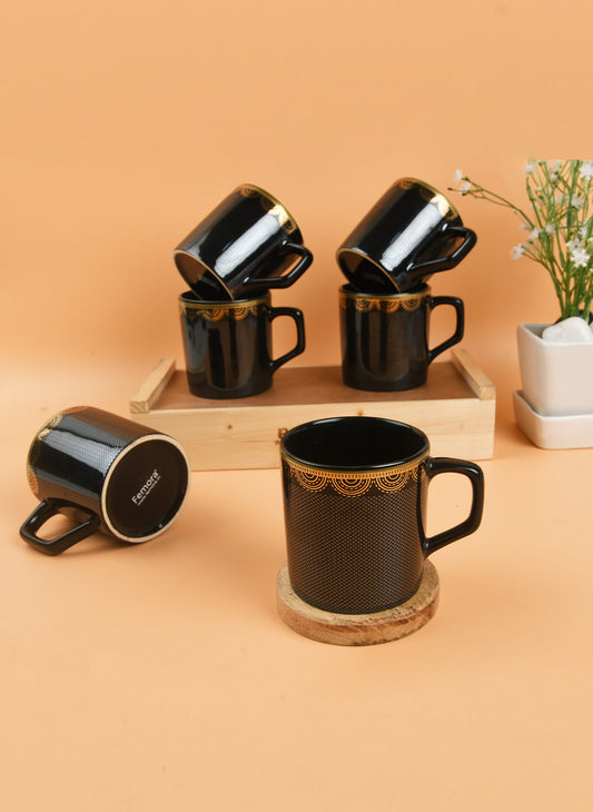 Premium Ceramic Glitter Dot Pattern With Golden Arch Coffee & Tea Cup Set of 6, 180 ML, Femora