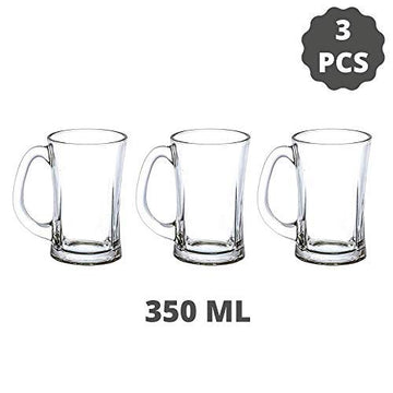 Beera Crystal Clear Glass Beer Mug with Heavy Base- 350 ml, Set of 3