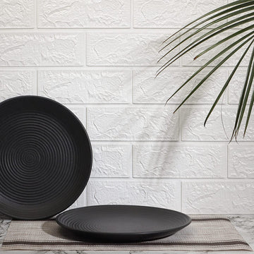 Handmade Solid Ceramic Dining Plate, 10 In, Black (Set of 2, Dishwasher Safe)