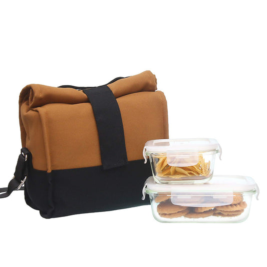 Borosilicate Glass Container Camel Black Lunch Box , Rectangle - 620 ML , Square - 300ML, Set of 2