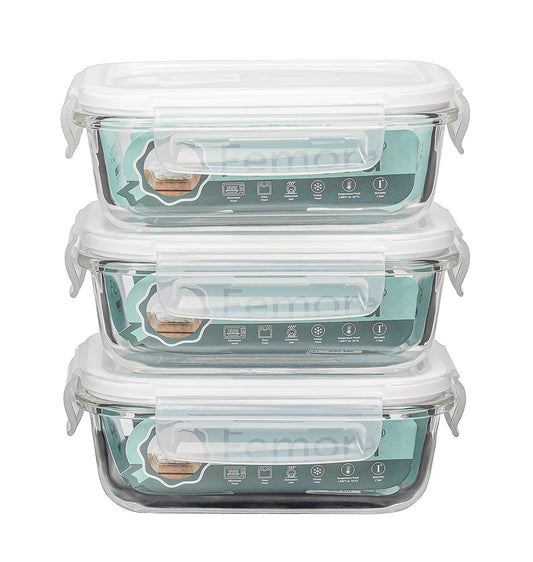Borosilicate Glass Lunch Box Blue Canvas Bag Femora, 400 ML, 3 Pcs