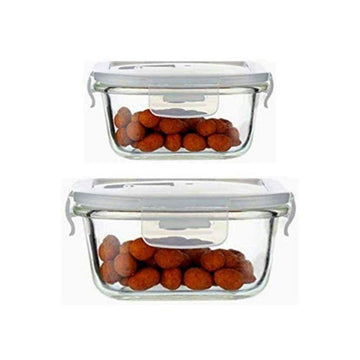 Borosilicate Glass Microwave Safe Square Food Storage Container with Air Vent Lid Set of 2 (Container (800ml & 1200ml))