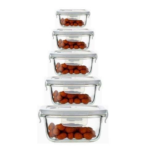 Borosilicate Glass Square Container with Air Vent Lid - 180 ML_300 ML_500 ML_800 ML_1200 ML, Set of 5