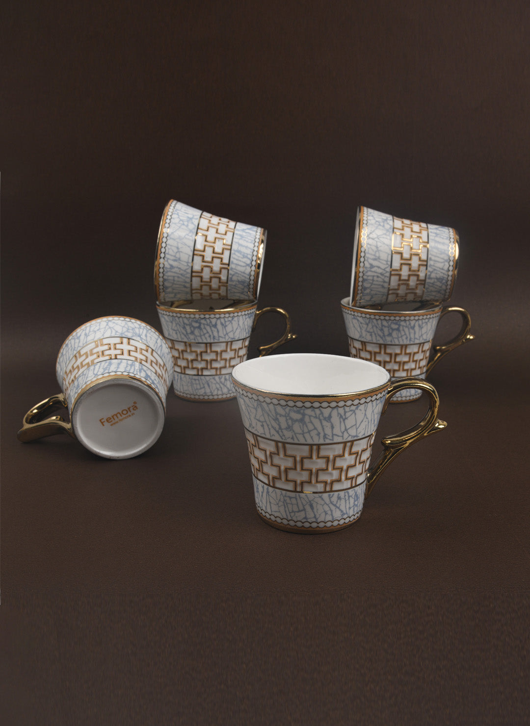 Fine Bone China Blue Craze Pattern on Golden Tea Cups 160ML