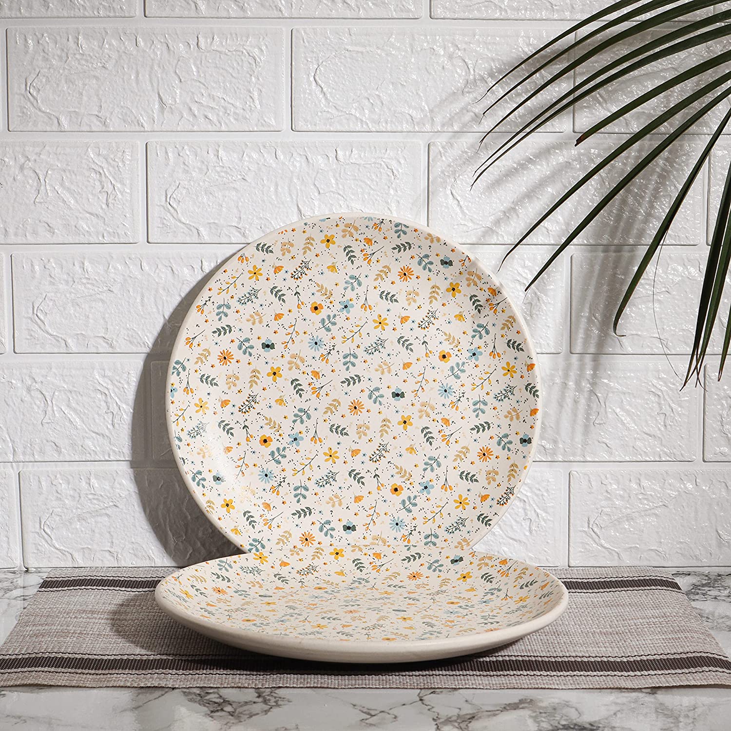 Hand Painted Sun Flower Studio Pottery Ceramic Dining Plate, 10 In, Sunflower (Set of 2, Dishwasher Safe)