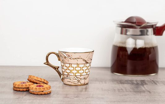 Premium Ceramic Pink Gold Coffee & Tea Cup Set of 6, 155 ML, Femora