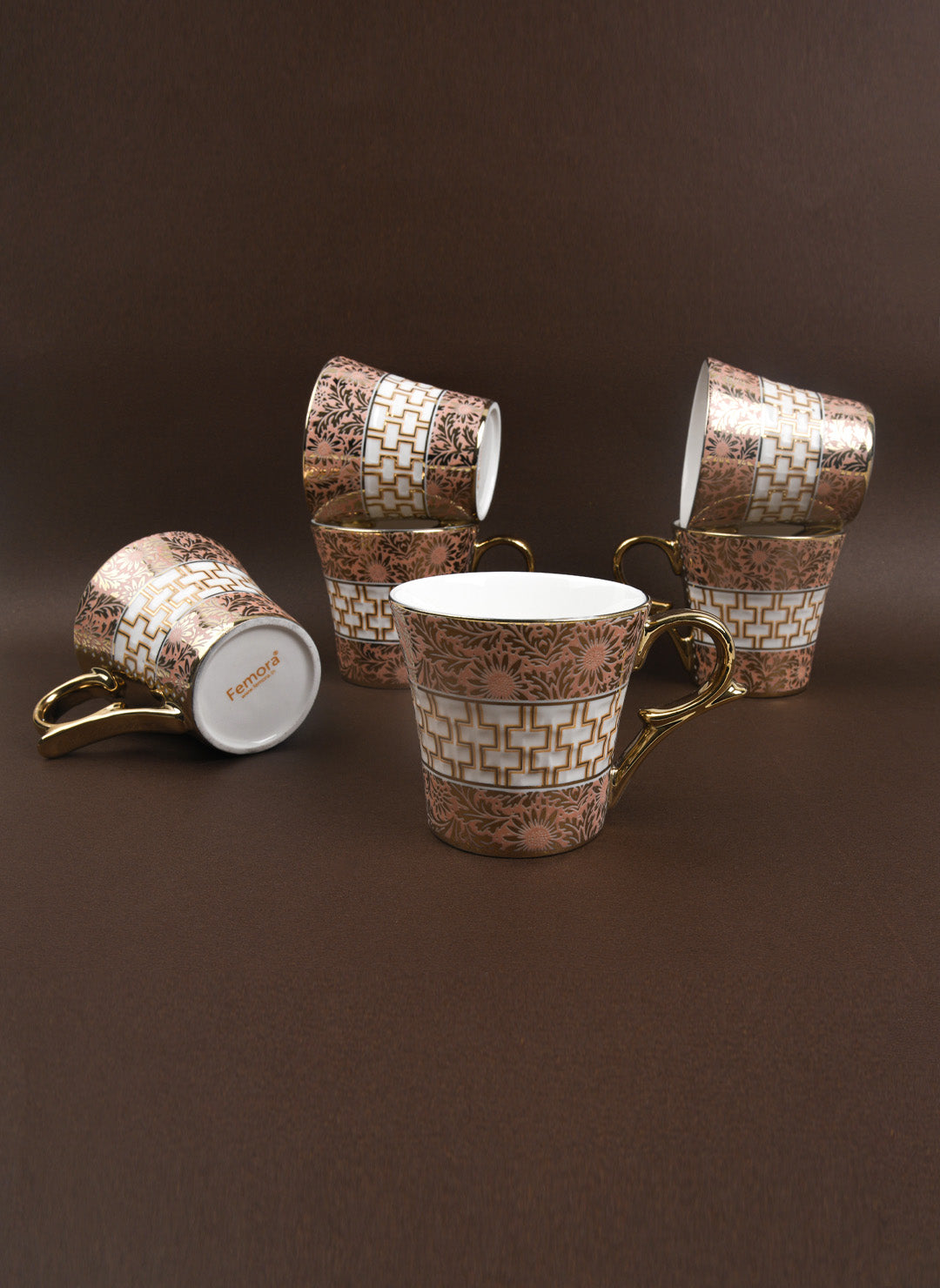 Fine Bone China Golden Daisy Finish Ceramic Tea Cups 160ML