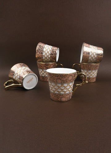 Premium Ceramic Golden Daisy Finish Coffee & Tea Cup Set of 6, 160 ML, Femora