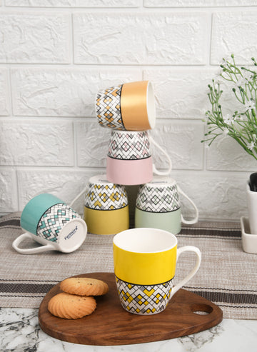 Seamless Square Pattern Coffee & Tea Cup Set of 6, 160 ML, Femora