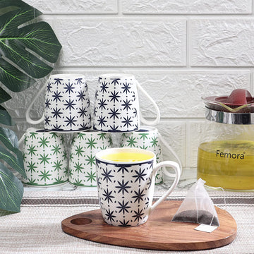 Block Print Coffee & Tea Cup Set of 6, 150 ML, Femora