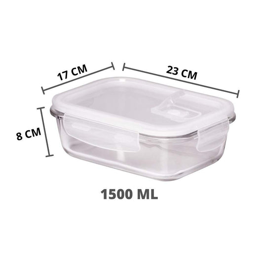 Borosilicate Glass Microwave Safe Rectangle Food Storage Container with Air Vent Lid, 1500ml
