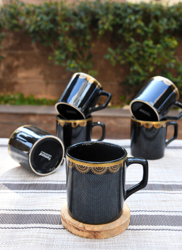 Fine Bone China Glitter Dot Pattern With Golden Arch Tea Cups