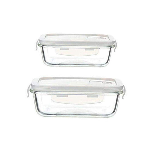 Borosilicate Glass Microwave Safe Rectangle Food Storage Container with Air Vent Lid, 1000 ml, 1500ml, Set of 2