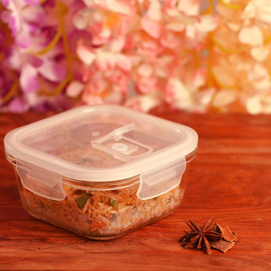 Borosilicate Glass Square Container with Air Vent Lid - 180 ML_300 ML_500 ML_800 ML_1200 ML, Set of 5