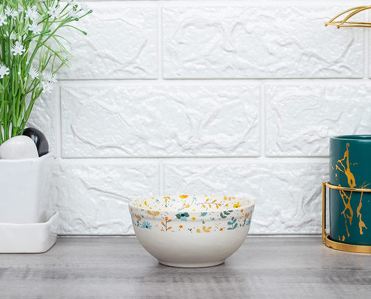 Hand Painted SunFlower Studio Pottery Ceramic Dining Bowl Ceramic Katoris, 250 Ml, Sunflower (Set of 4, Dishwasher Safe)