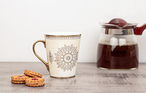 Ceramic Golden Satire Coffee  Mug , 330 ML, Set Of 2 Femora